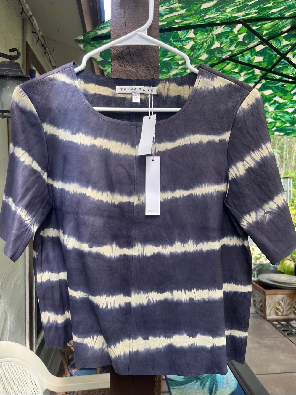 Trina Turk NWT Memphis Lamb Leather Tie Dye Top S 18.5” p2p